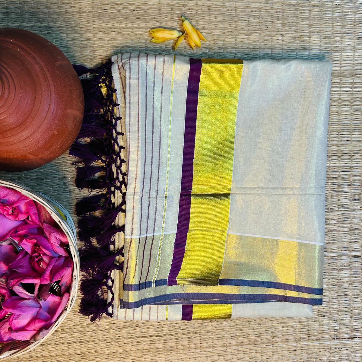 TMR11- Vishu Special: Regal Violet Tissue Saree