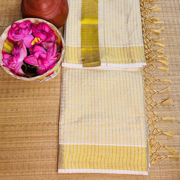 TMR14- Radiant Gold Checkered Tissue Saree
