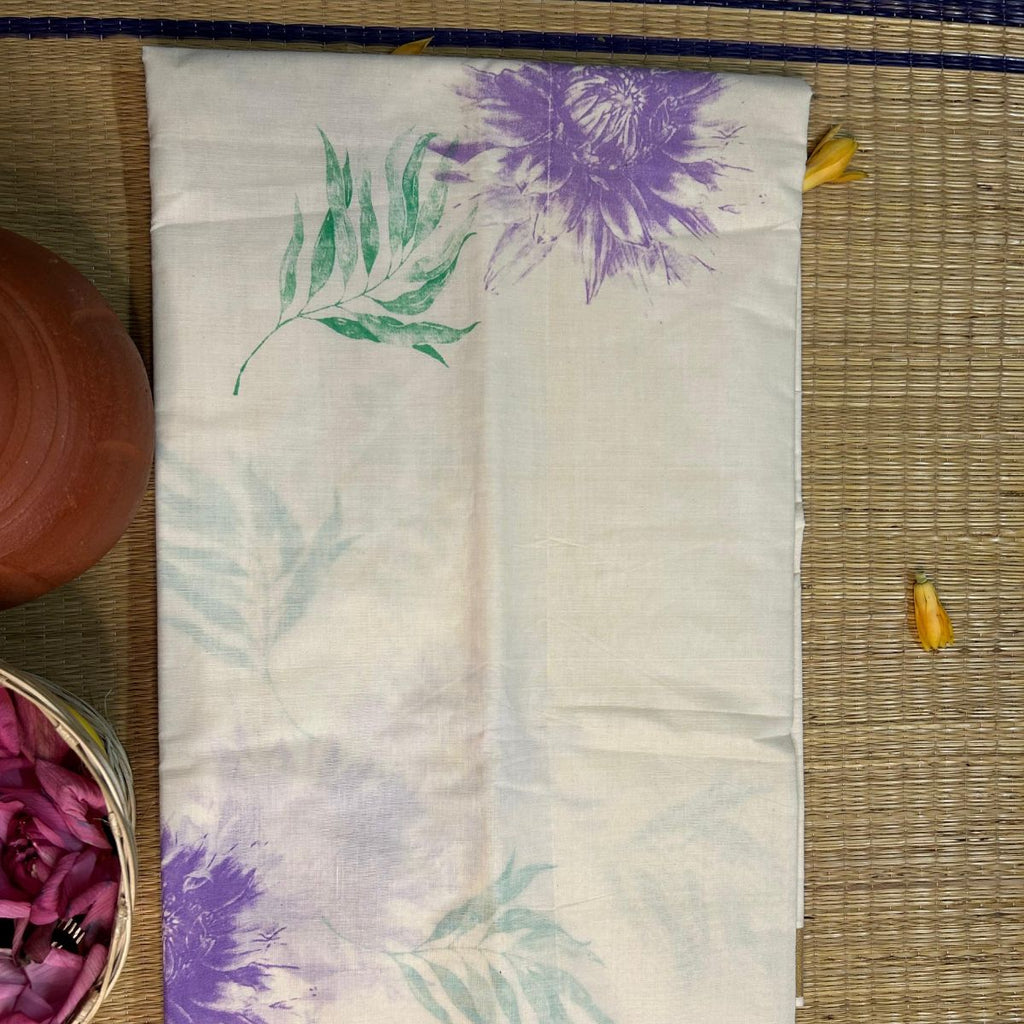 TMR17- Lavender Floral Hand-Painted Cotton Saree