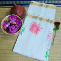 TMR18- Orange Floral Hand-Painted Cotton Saree