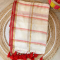 TMR23- Golden & Crimson Grid Mul Cotton Saree