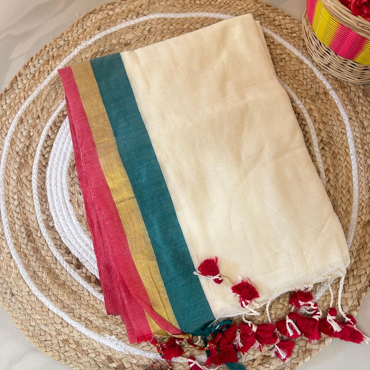 TMR26- Tri-Color Mul Cotton Saree