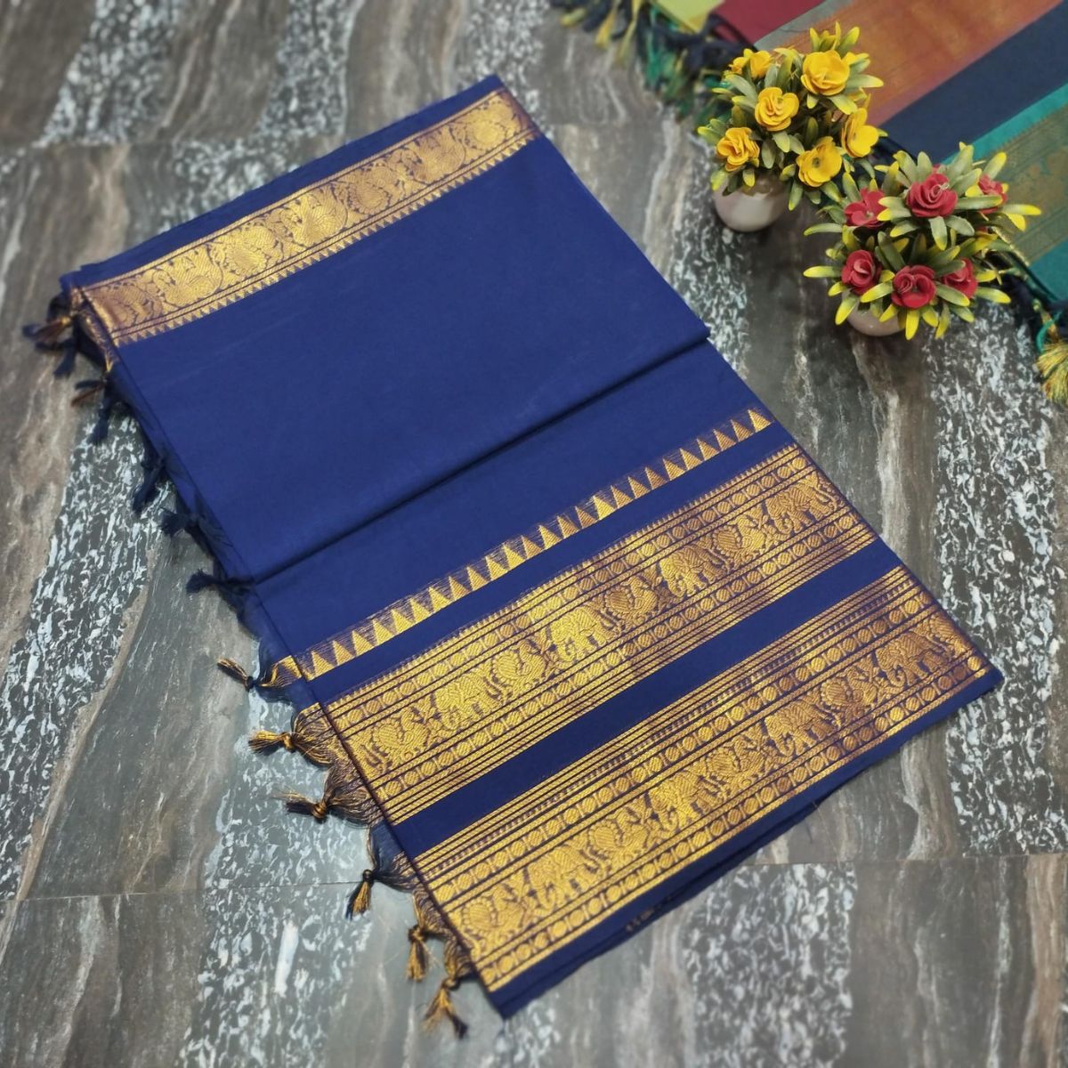 TMR41 - Blue Kanchi Cotton Saree
