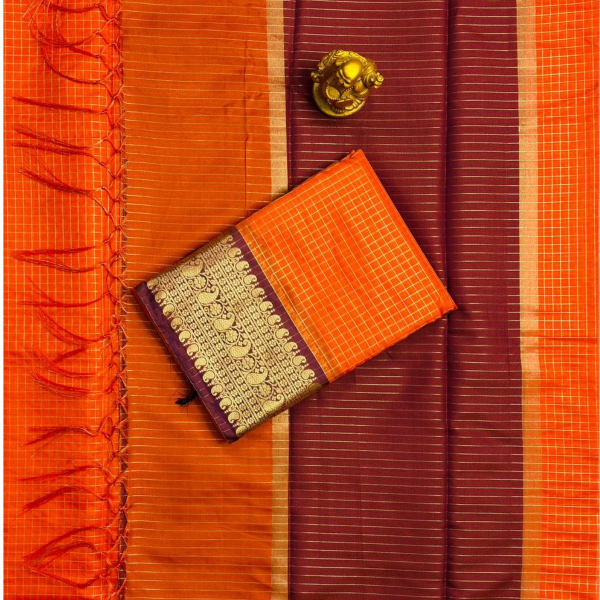TMR01 - Rust Orange Vintage Silk Saree
